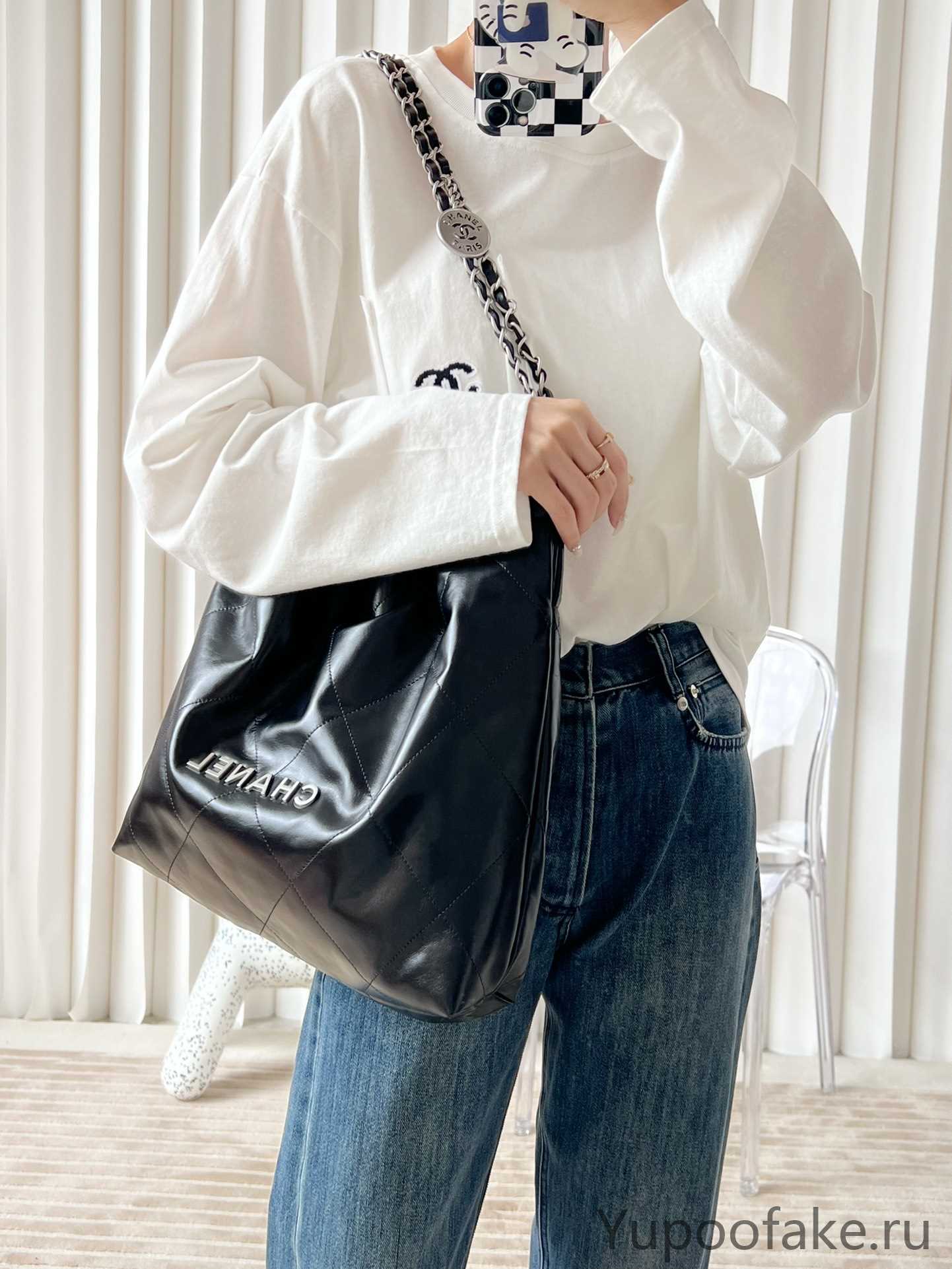 Chanel Tote Bags Black Silver Hardware Vintage 