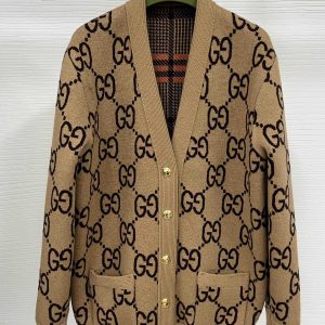 Gucci Clothing Jacket Replicas Buy Special Brown Khaki Unisex Knitting Spandex Wool AC211090